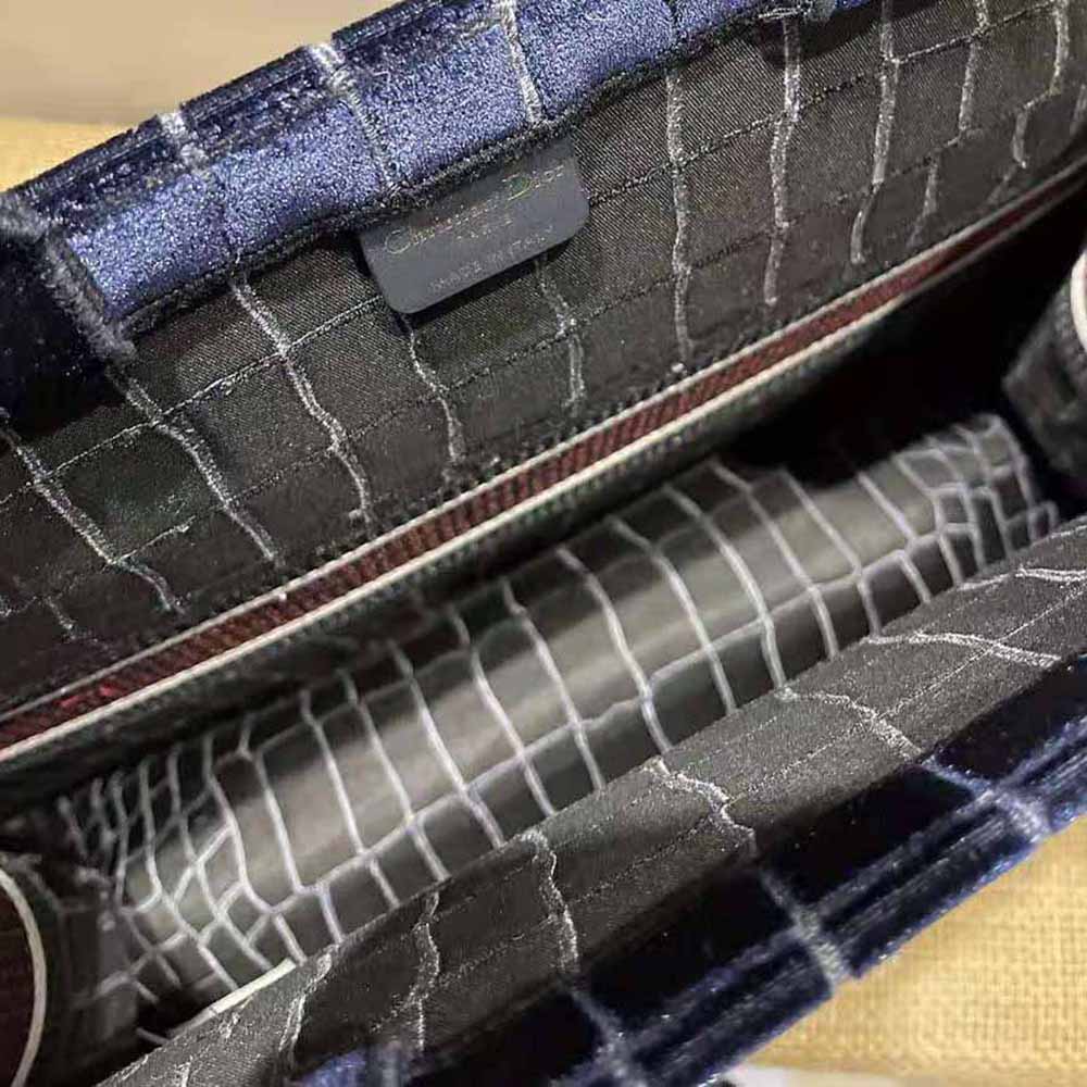 TÚI Dior Women Book Tote Blue Crocodile-Effect Embroidered Velvet