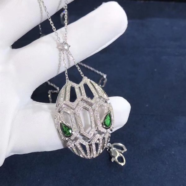 Vòng cổ BVLGARI Serpenti Kim cương Pave Diamond Emerald Eyes vàng trắng 18K