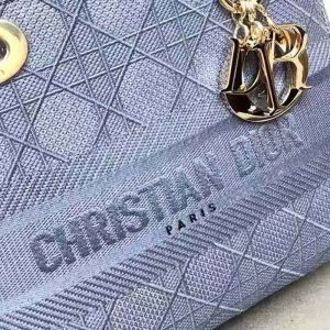 TÚI Dior Women Medium Lady D-Lite Bag Denim Blue Cannage Embroidery