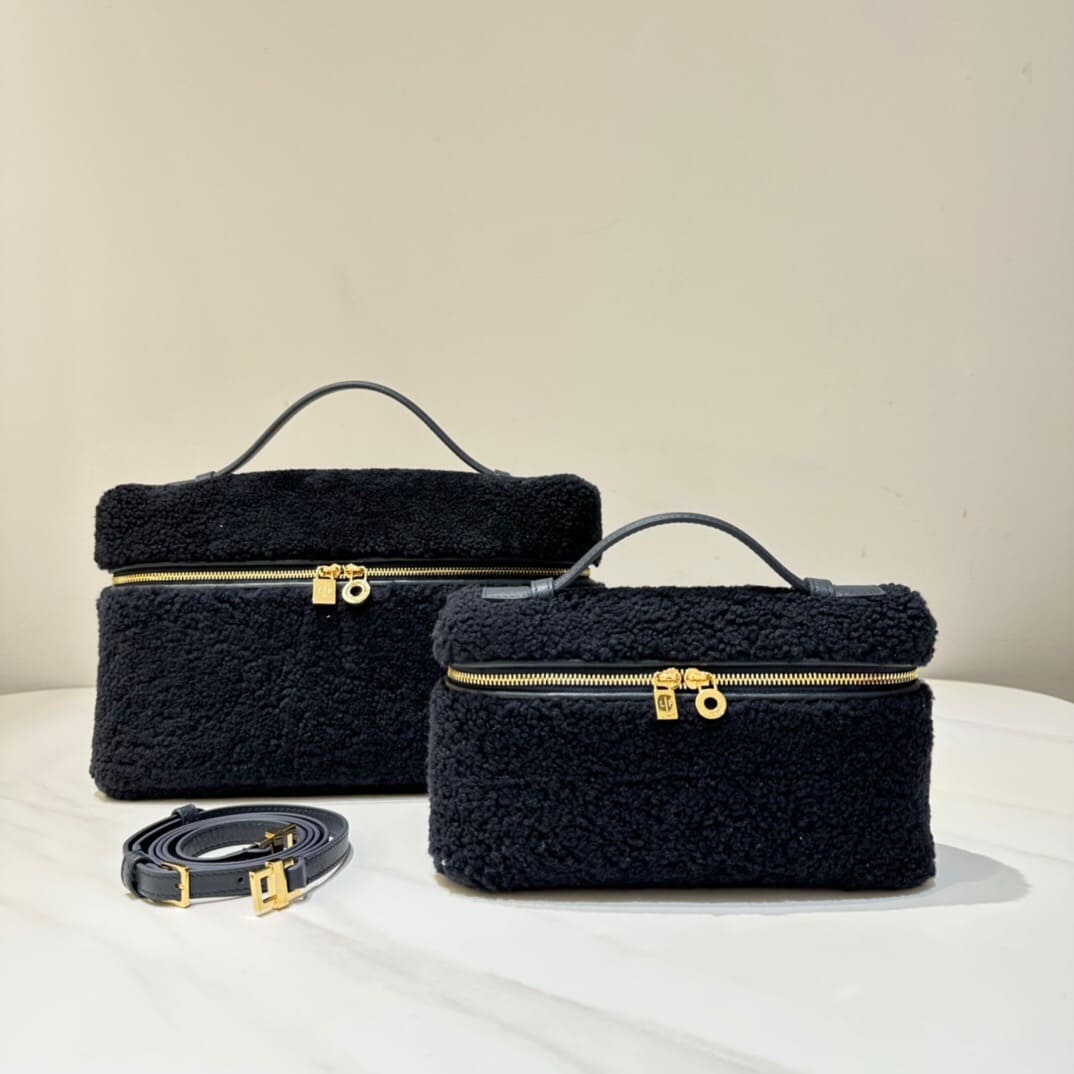 TÚI Loro Piana Women Extra Pocket L19 in Lamb Fur Black lông cừu