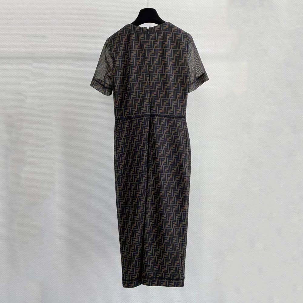 VÁY Fendi Brown Micro Mesh Dress with Pared-Down Silhouette