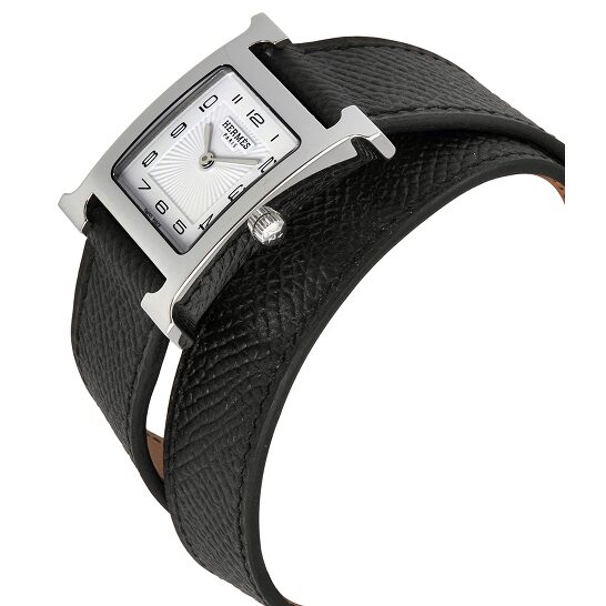 ĐỒNG HỒ HERMES H Hour White Dial Black Leather Ladies Watch