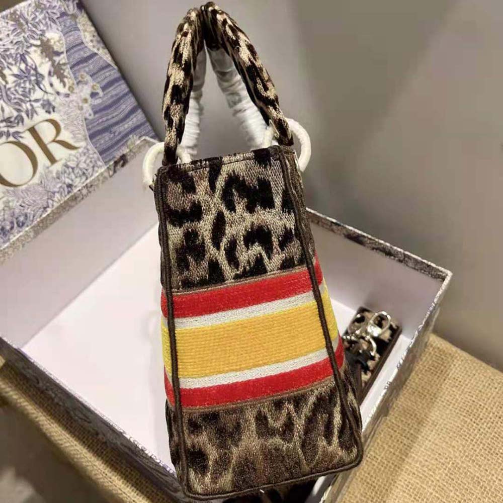 TÚI Dior Medium Lady D-lite Bag Beige Multicolor Mizza Embroidered Velvet