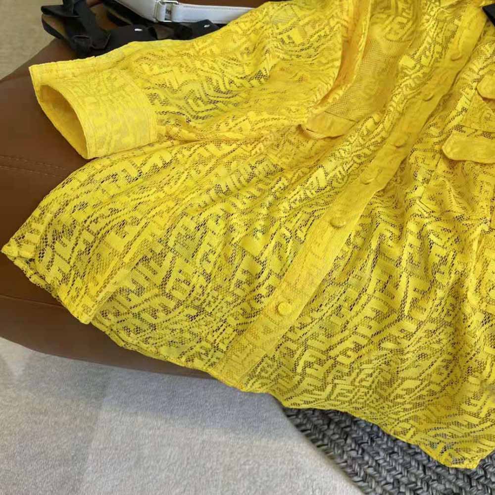 Váy Fendi Women Yellow Lace Oversized Shirt Dress