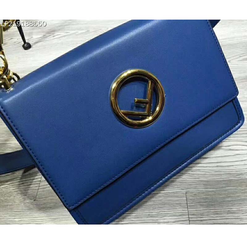 TÚI Fendi KAN I F Top Flap Leather Bag with Strap-Navy