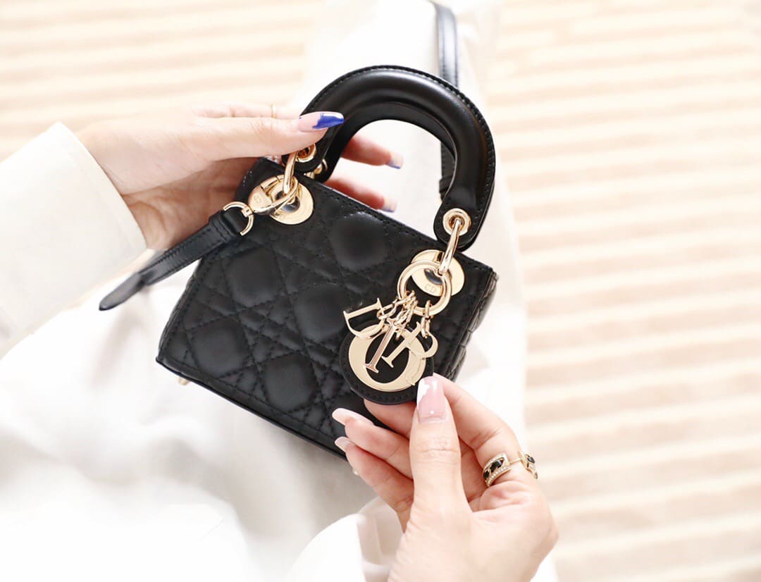 TÚI CHRISTIAN DIOR Women Micro Lady Dior Bag Black Cannage Lambskin Top Quality