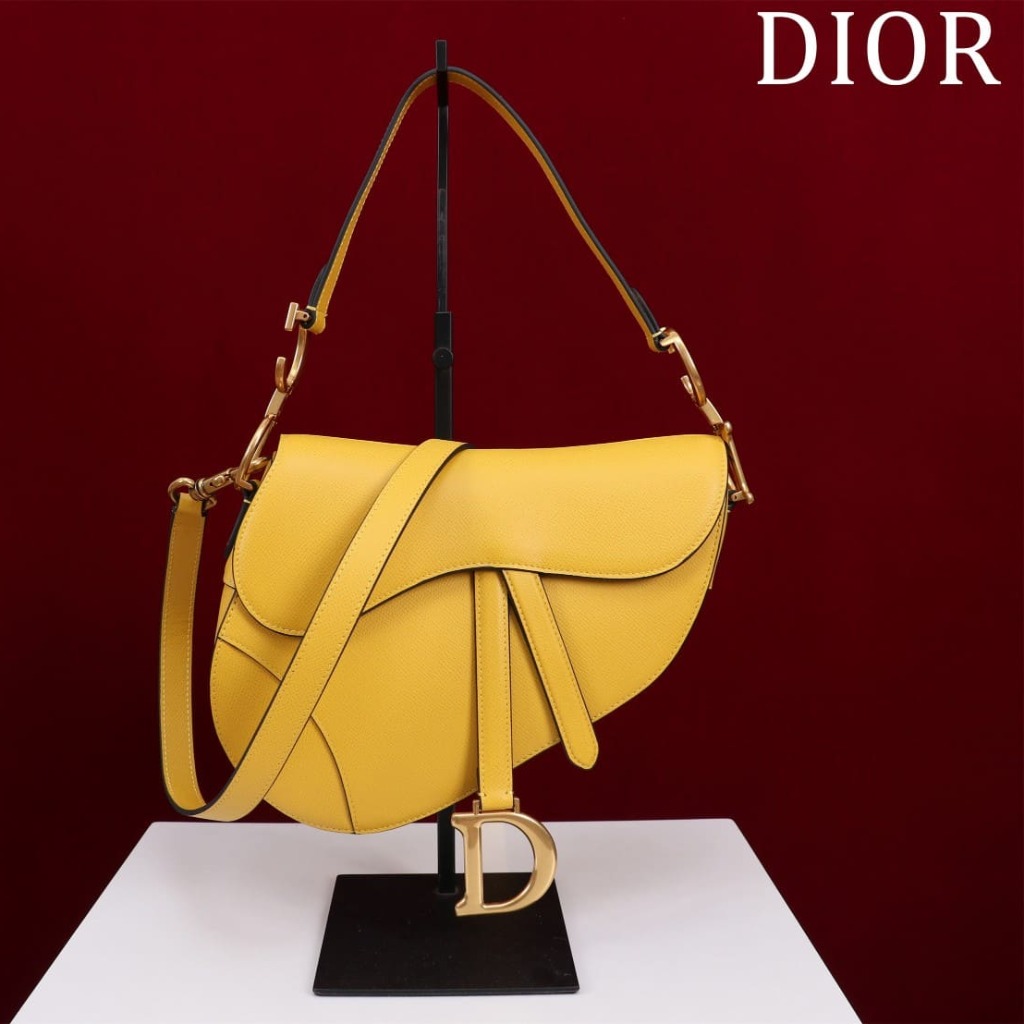 TÚI Dior Women Saddle bag in Calfskin-Yellow Top Quality