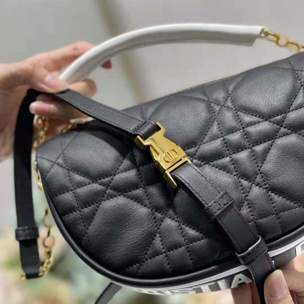 TÚI Dior Women Medium Dior Vibe Hobo Bag Black Cannage Lambskin