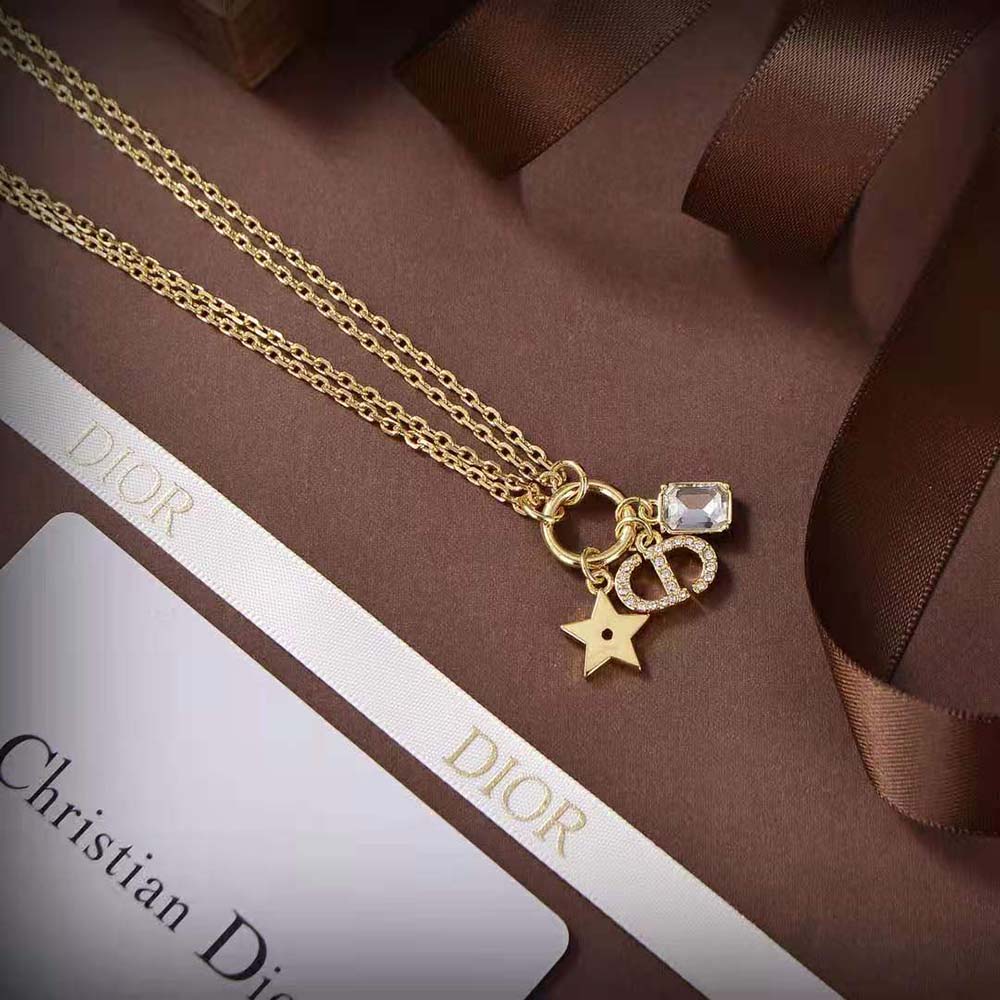 DÂY Dior Women Petit CD Necklace Gold-Finish Metal and White Crystals