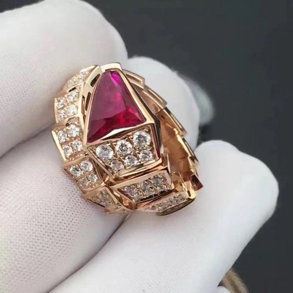 Nhẫn BVLGARI Serpenti Viper Đính Kim cương Rubellite vàng hồng 18K