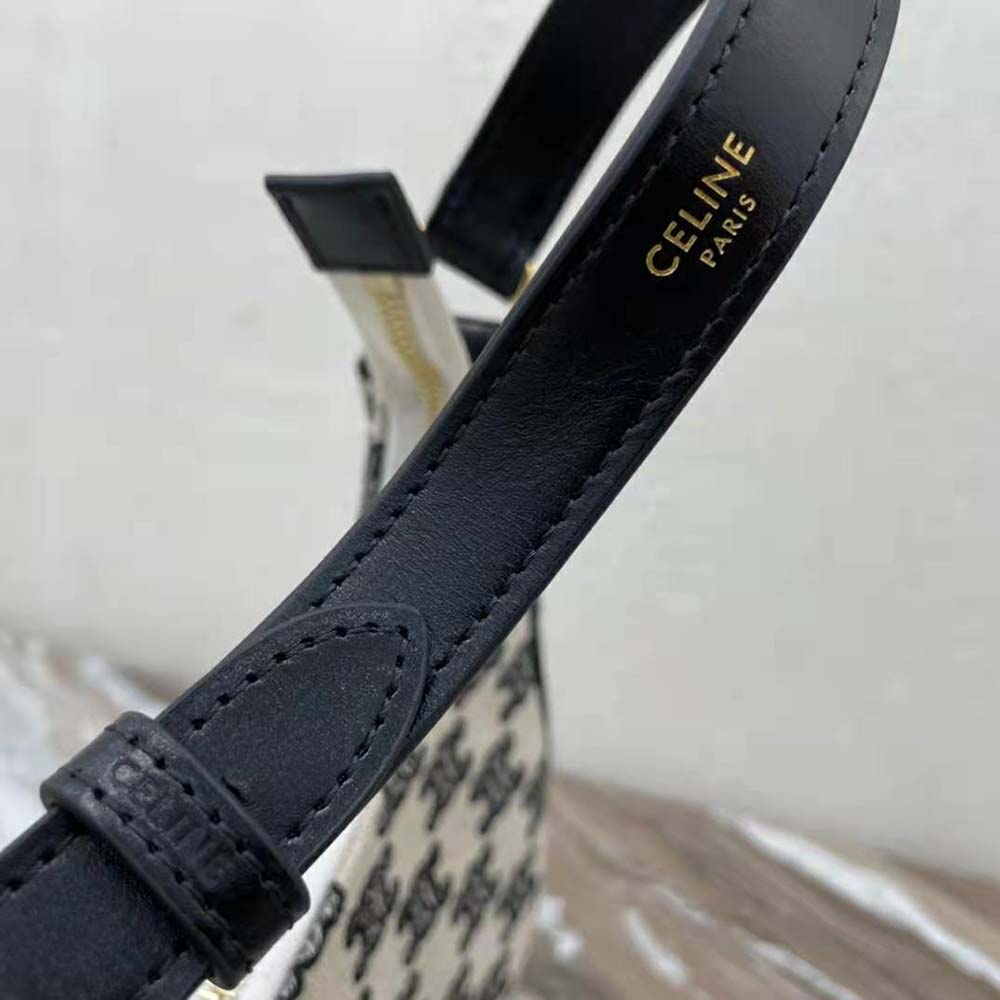 TÚI Celine Women Ava Bag in Textile with Triomphe Embroidery-Black