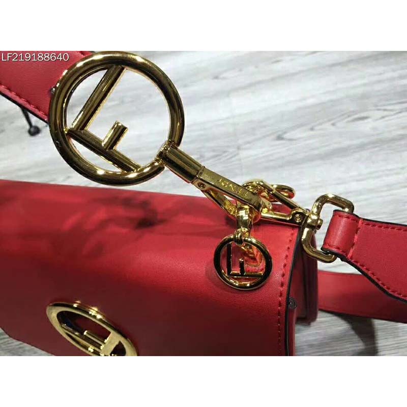 TÚI Fendi KAN I F Top Flap Leather Bag with Strap-Red