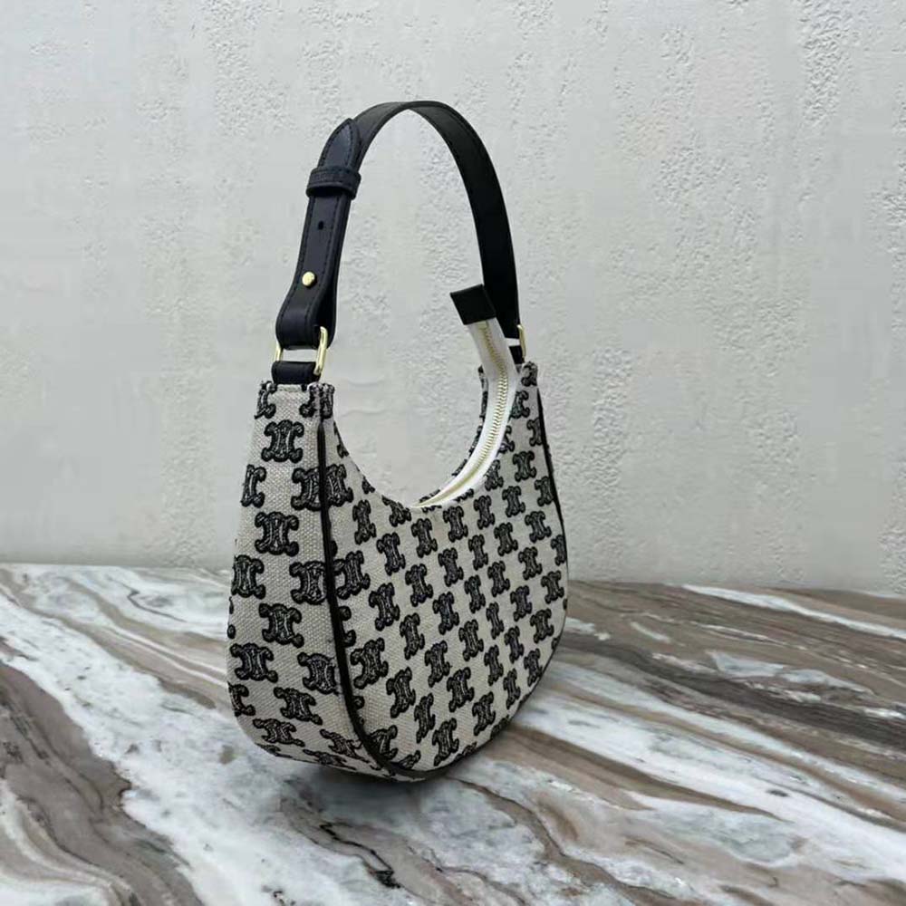 TÚI Celine Ava Bag in Textile with Triomphe Embroidery-Black