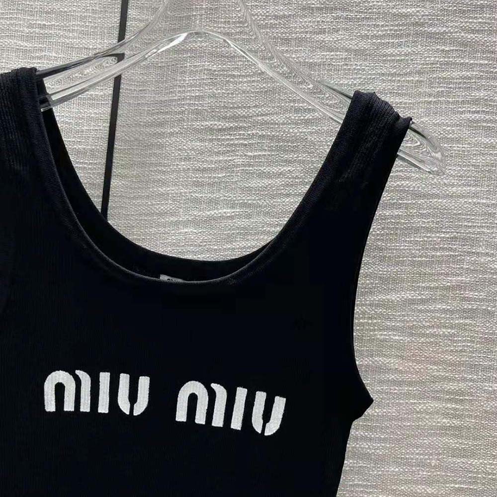 VÁY Miu Miu Women Viscose Dress with Intarsia Logo-Black
