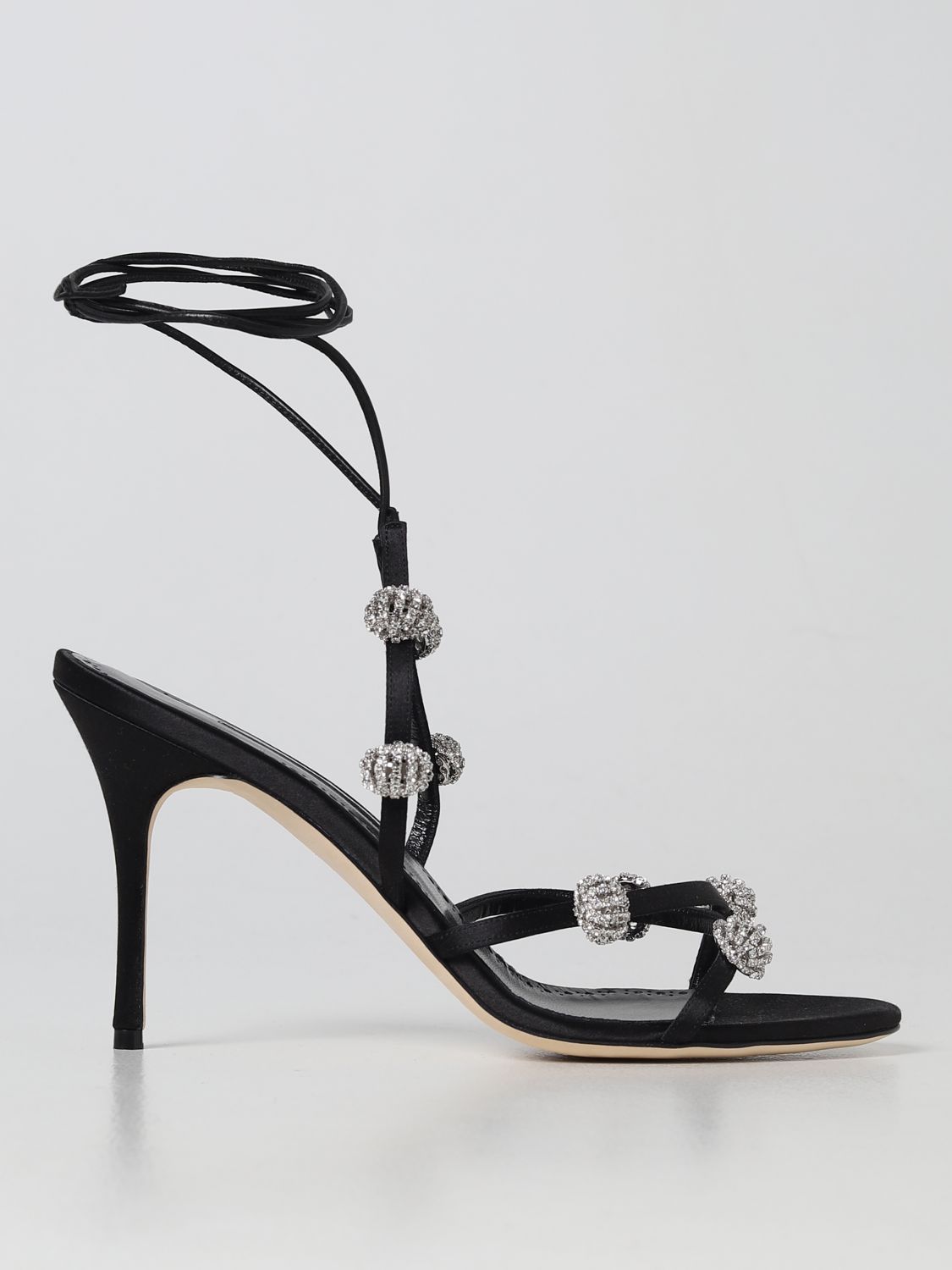 GIÀY MANOLO BLAHNIK Black satin heeled sandals