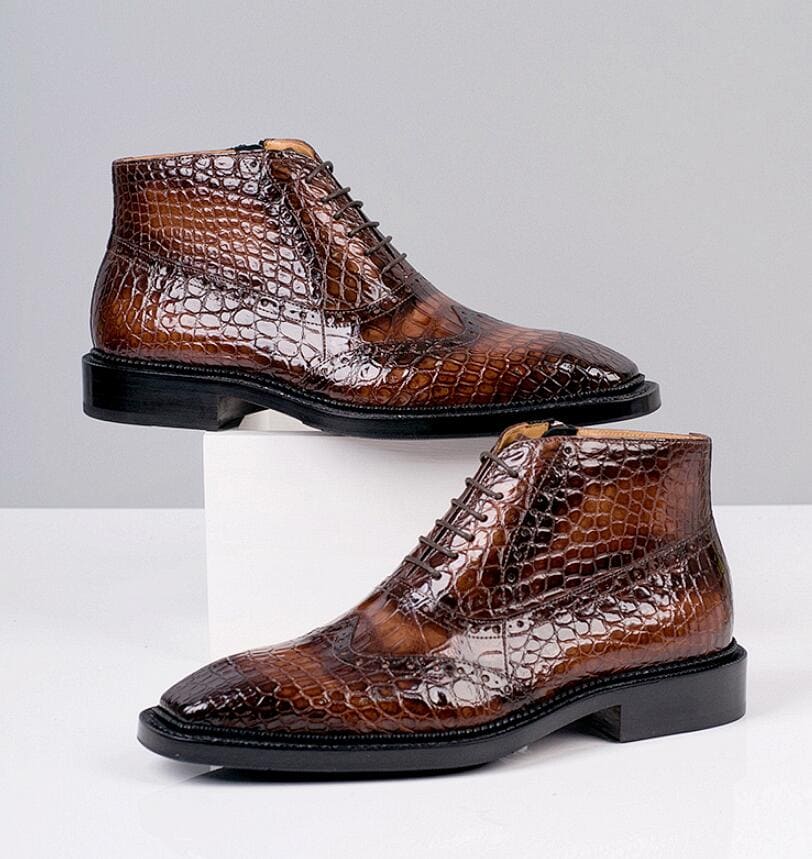 Giày Boots Chukka cho nam da cá sấu thủ công có 2 màu