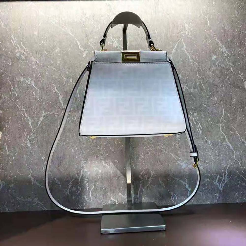 TÚI Fendi Women Peekaboo Iconic Mini FF white Glazed Fabric Bag with Inlay