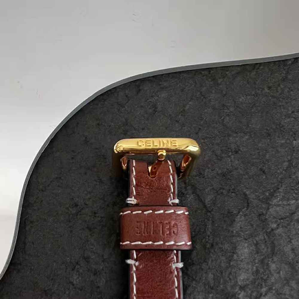 VÒNG TAY Celine Women Triomphe Multi Leather Bracelet in Brass with Gold Finish and Smooth Calfskin-BROWN