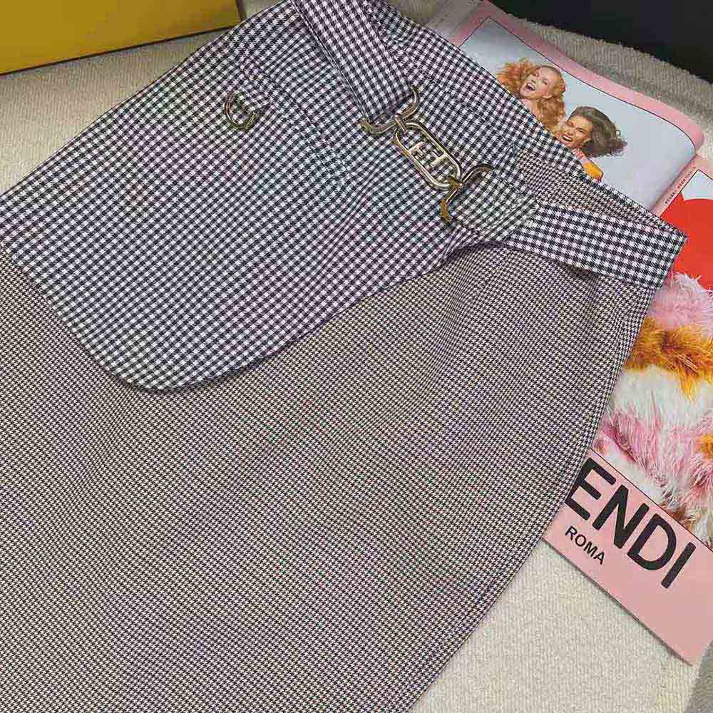 Chân váy Fendi Beige Houndstooth Wool Skirt