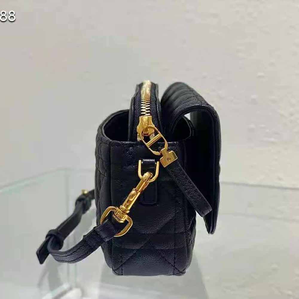 TÚI Dior Women Caro Pouch with Chain Black Supple Cannage Calfskin