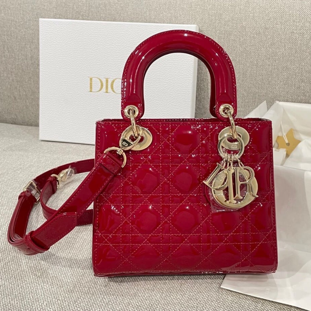 TÚI CHRISTIAN DIOR LADY DIOR Cannage Calfskin Gloss Red