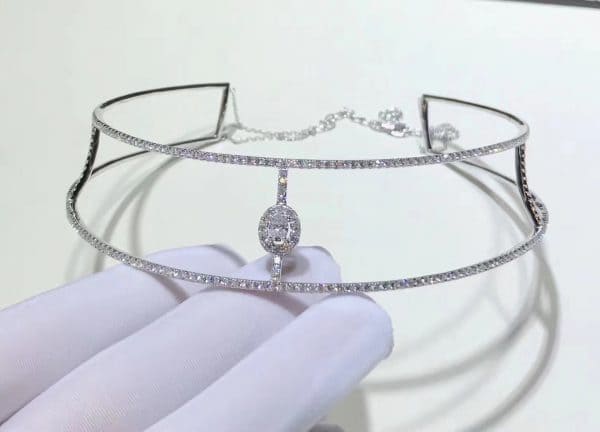 Vòng cổ Messika Glam Azone Skinny Diamond kim cương vàng trắng 18K
