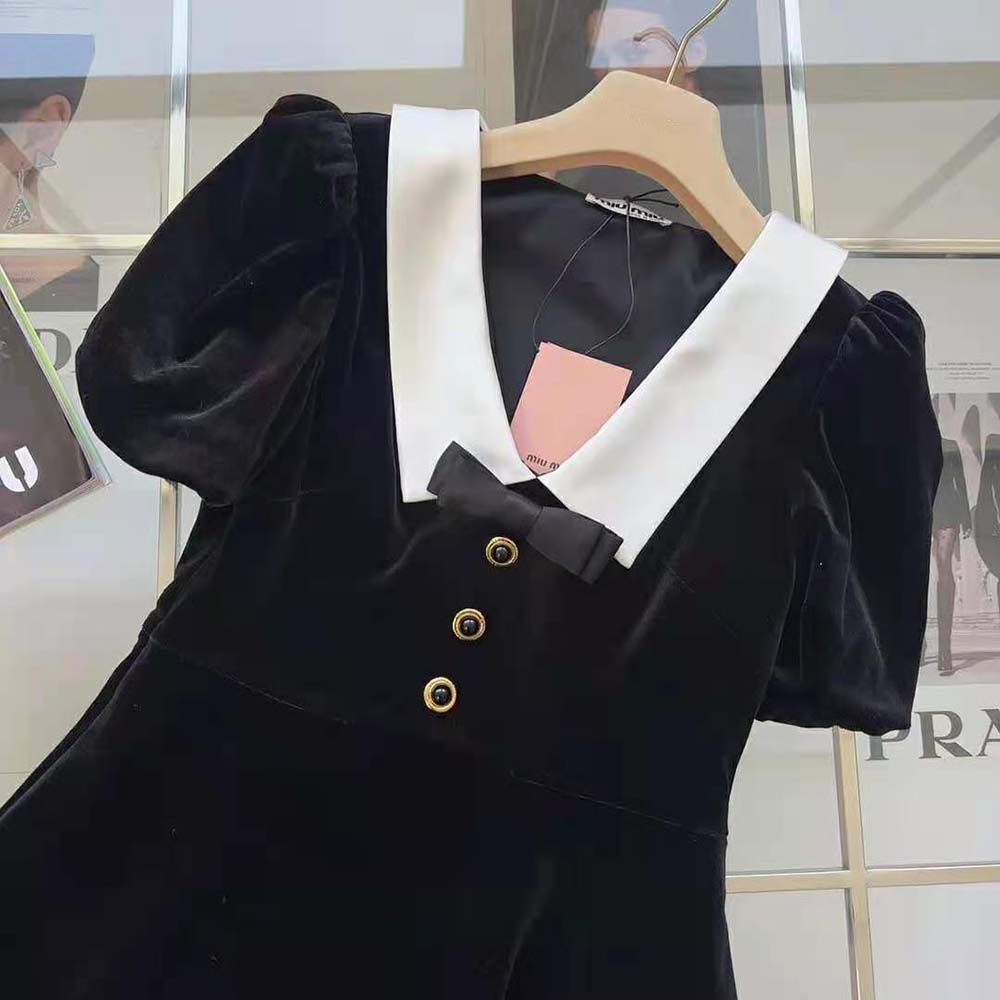 VÁY Miu Miu Women Velvet Mini Dress-Black