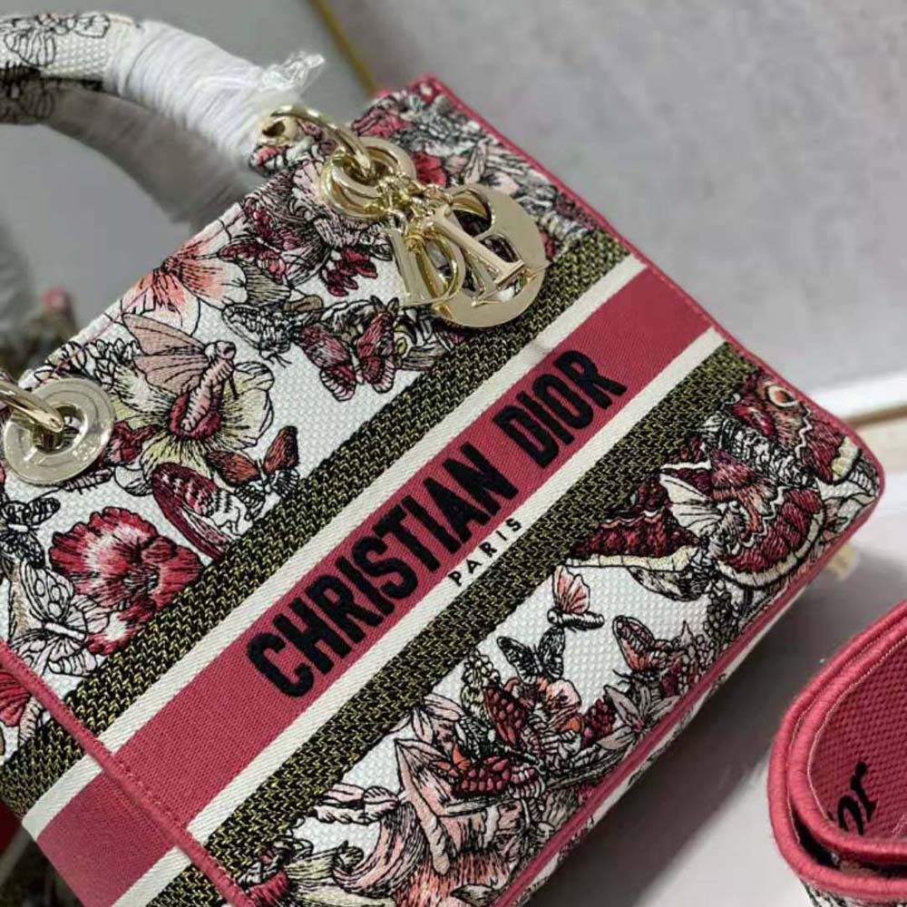 TÚI Dior Women Medium Lady D-lite Bag Multicolor Butterfly Embroidery