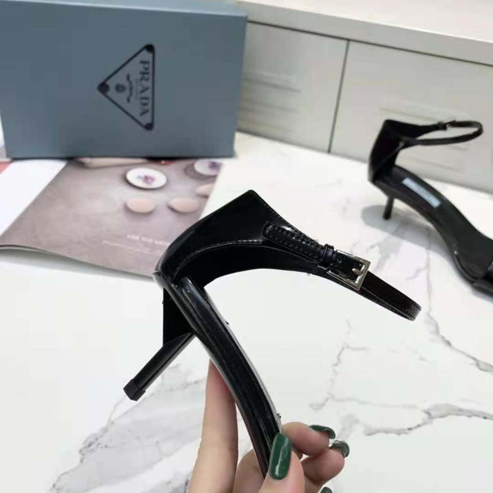 GIÀY PRADA Brushed Leather Sandals in 55 mm Heel-Black
