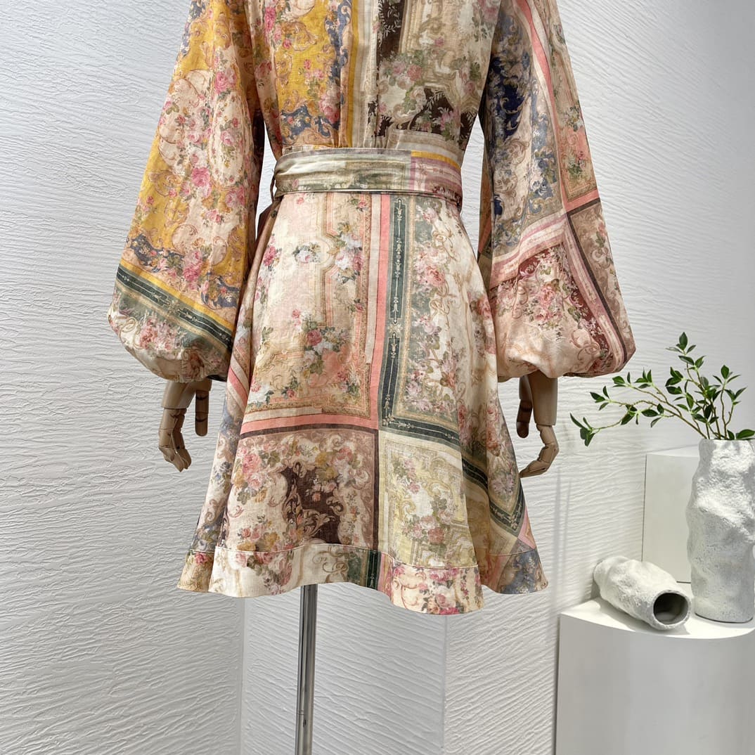 VÁY ZIMMERMANN Lantern Long Sleeve Vintage Mini Wrap Dress High Classy