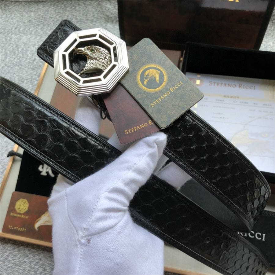 DÂY LƯNG STEFANO RICCI PYTHON LEATHER DA TRĂN Belt Khóa bạc
