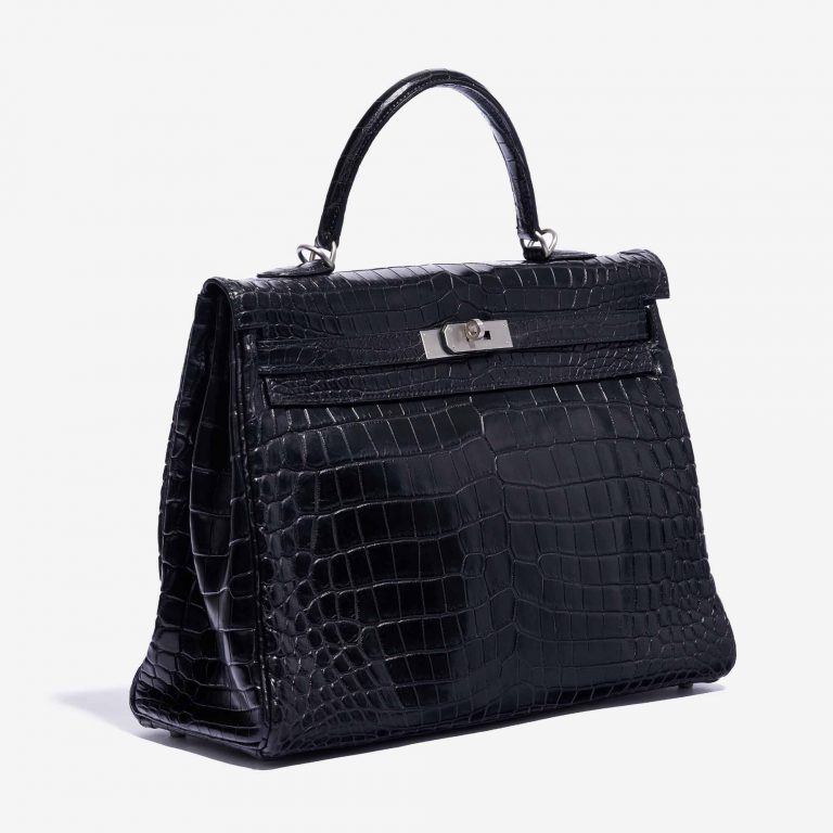 TÚI Hermès Kelly 35 Matte Niloticus Black Silver Buckle khóa trắng