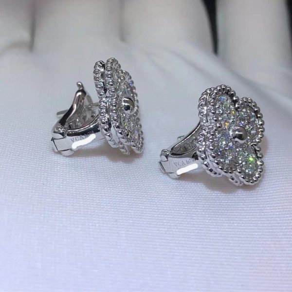 Vòng cổ Van Cleef & Arpels Vintage Alhambra Diamond Pave vàng trắng 18K