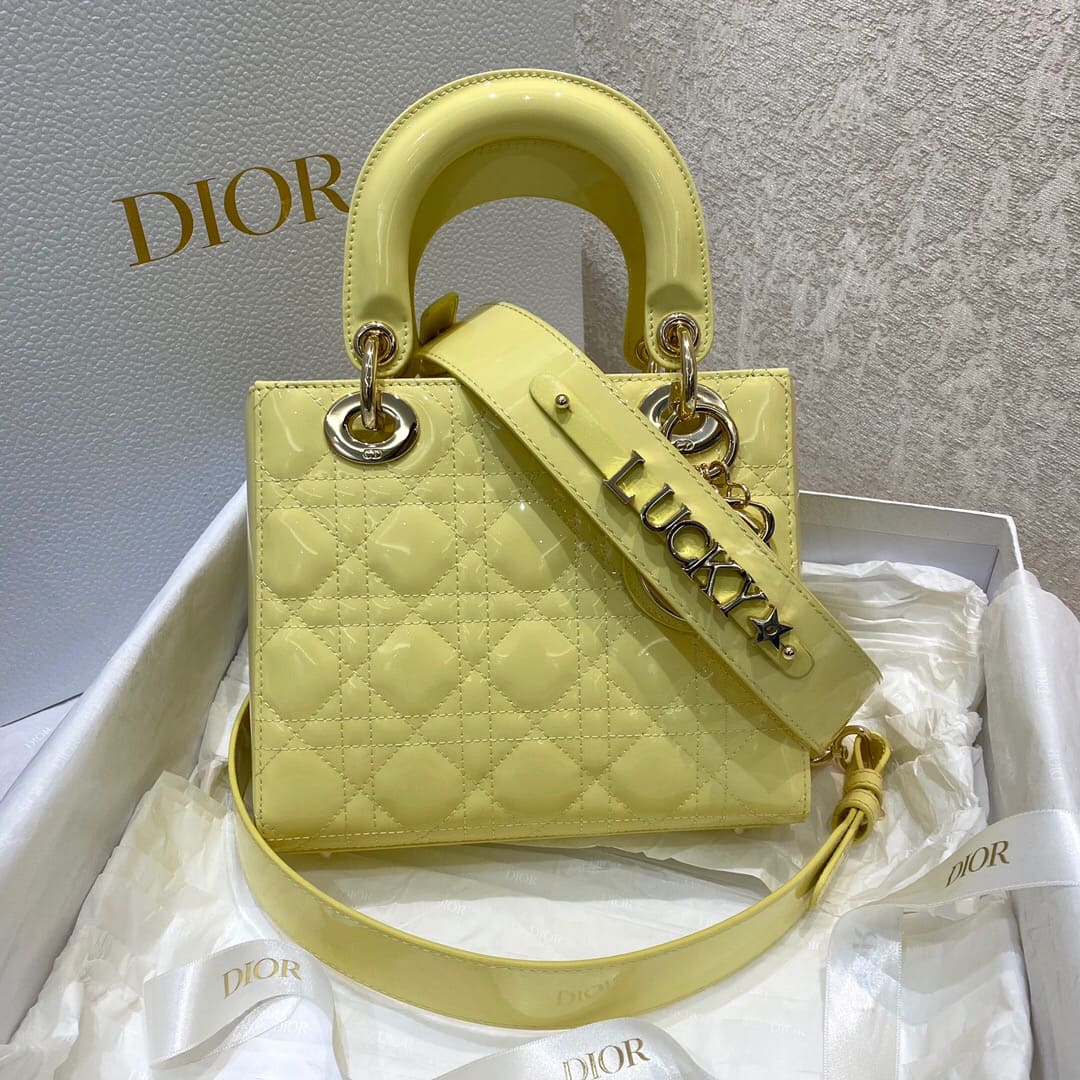 TÚI CHRISTIAN DIOR LADY DIOR Cannage Calfskin Gloss Yellow Top Quality