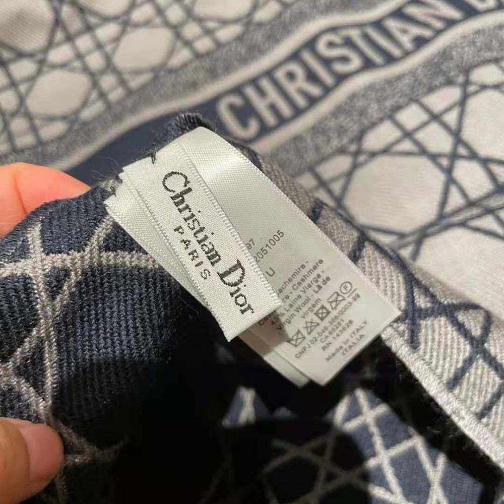 KHĂN Dior Women Cannage Scarf Navy Blue and Gray Cashmere and Virgin Wool