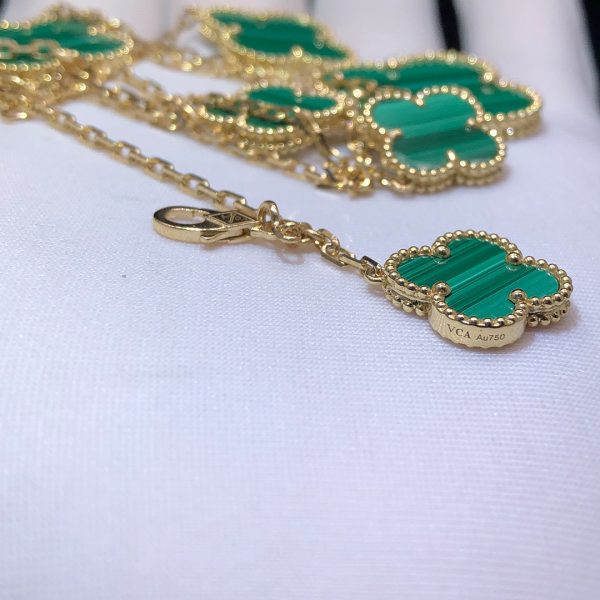 Vòng cổ Van Cleef & Arpels 6 Motifs Malachite vàng hồng 18K