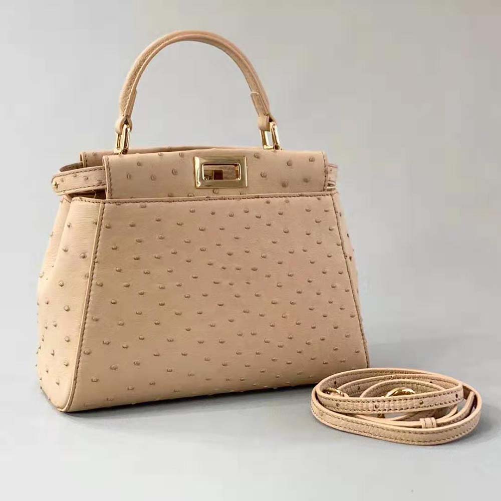TÚI Fendi Women Peekaboo Iconic Mini Brown Ostrich Bag