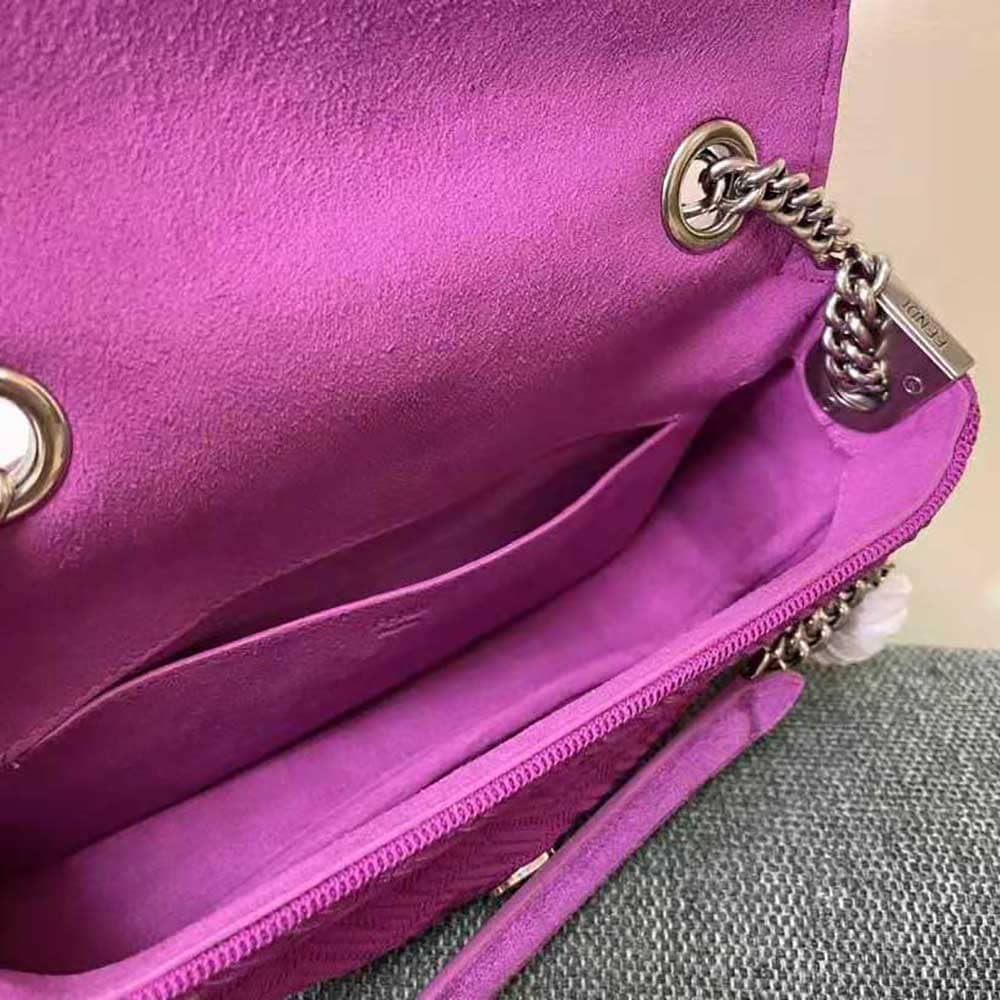TÚI FENDI Women Midi Baguette Chain FF Fabric Bag-Purple