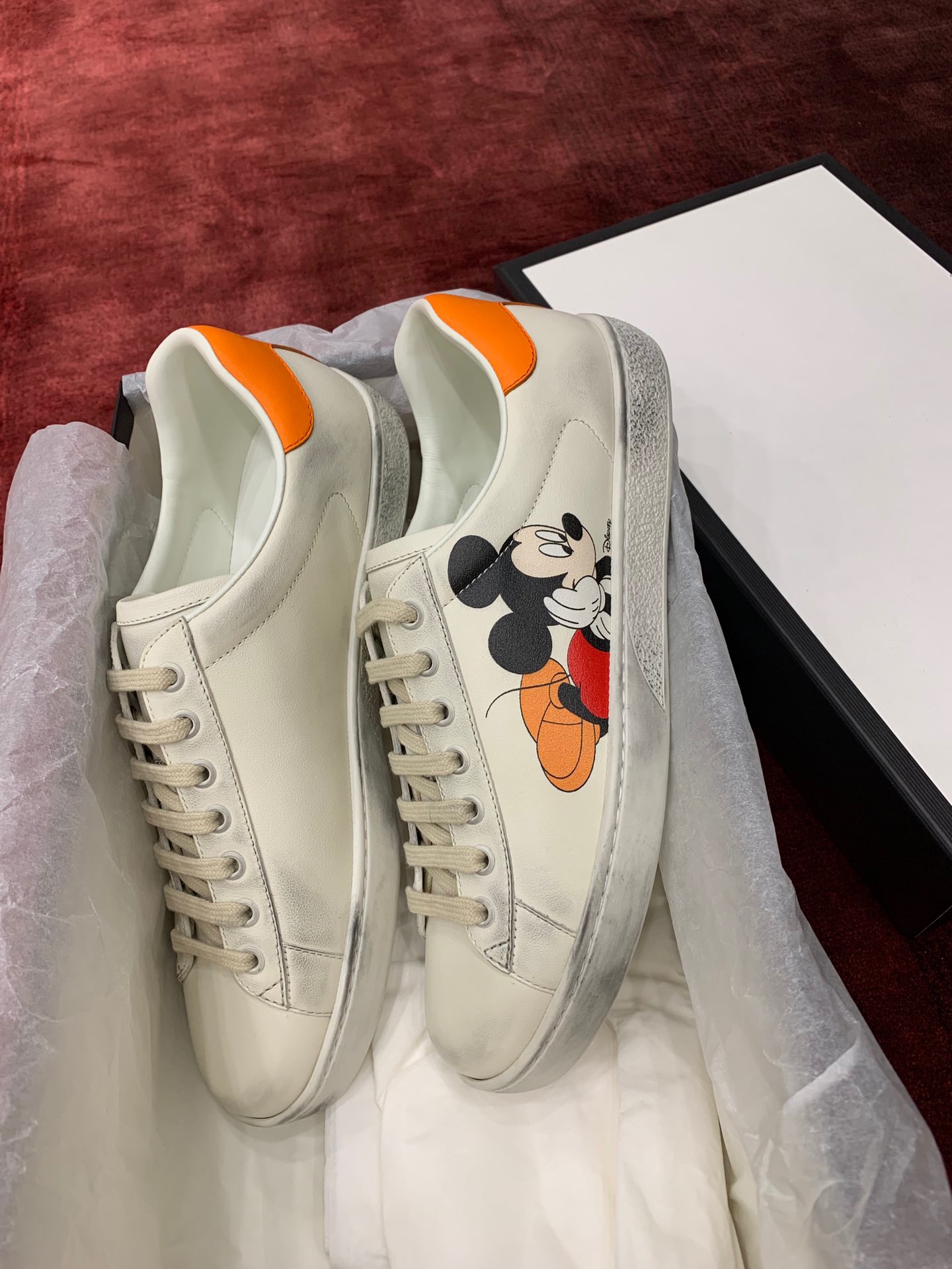 GIÀY GUCCI Leather Ace Sneakers Disney Mickey Mouse White