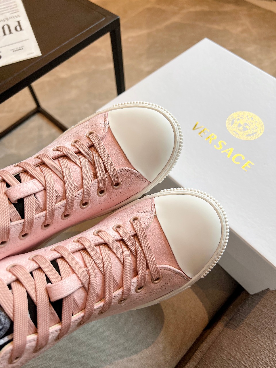 GIÀY VERSACE GRECA SNEAKERS HIGH TOP SUEDE PINK