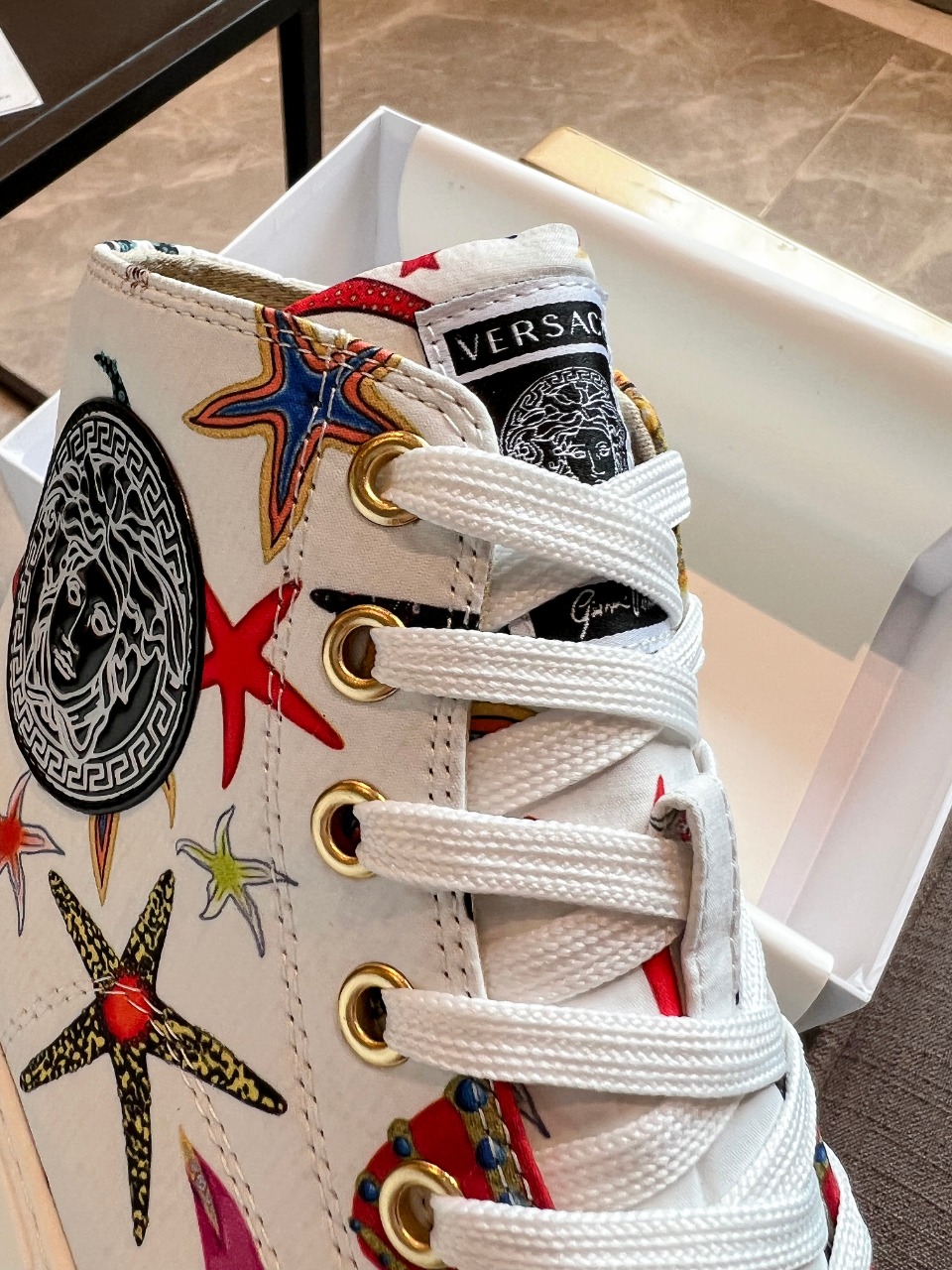 GIÀY VERSACE GRECA SNEAKERS HIGH TOP CANVAS OCEAN