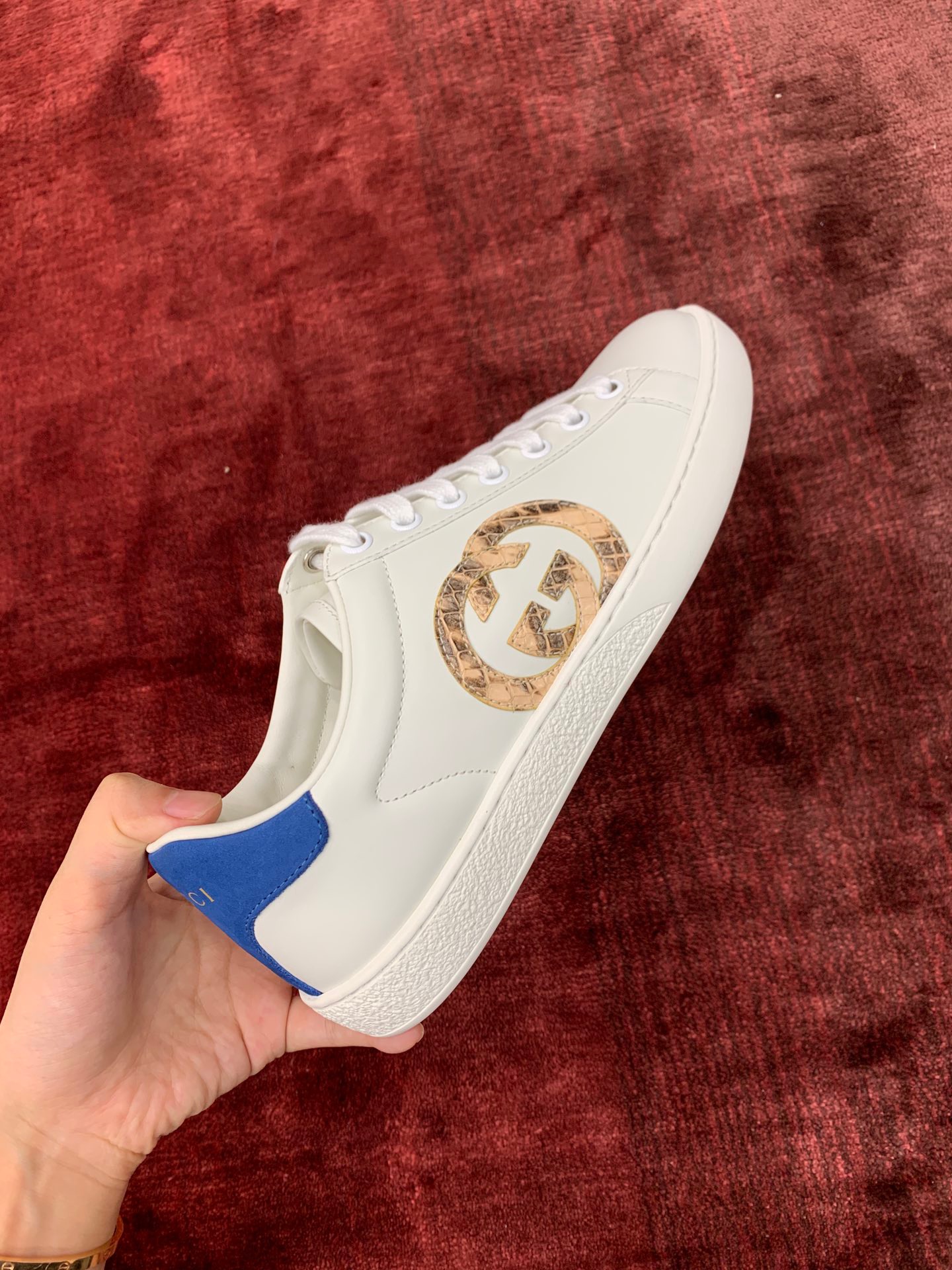 GIÀY GUCCI Leather Ace Sneakers Interlocking GG Python White