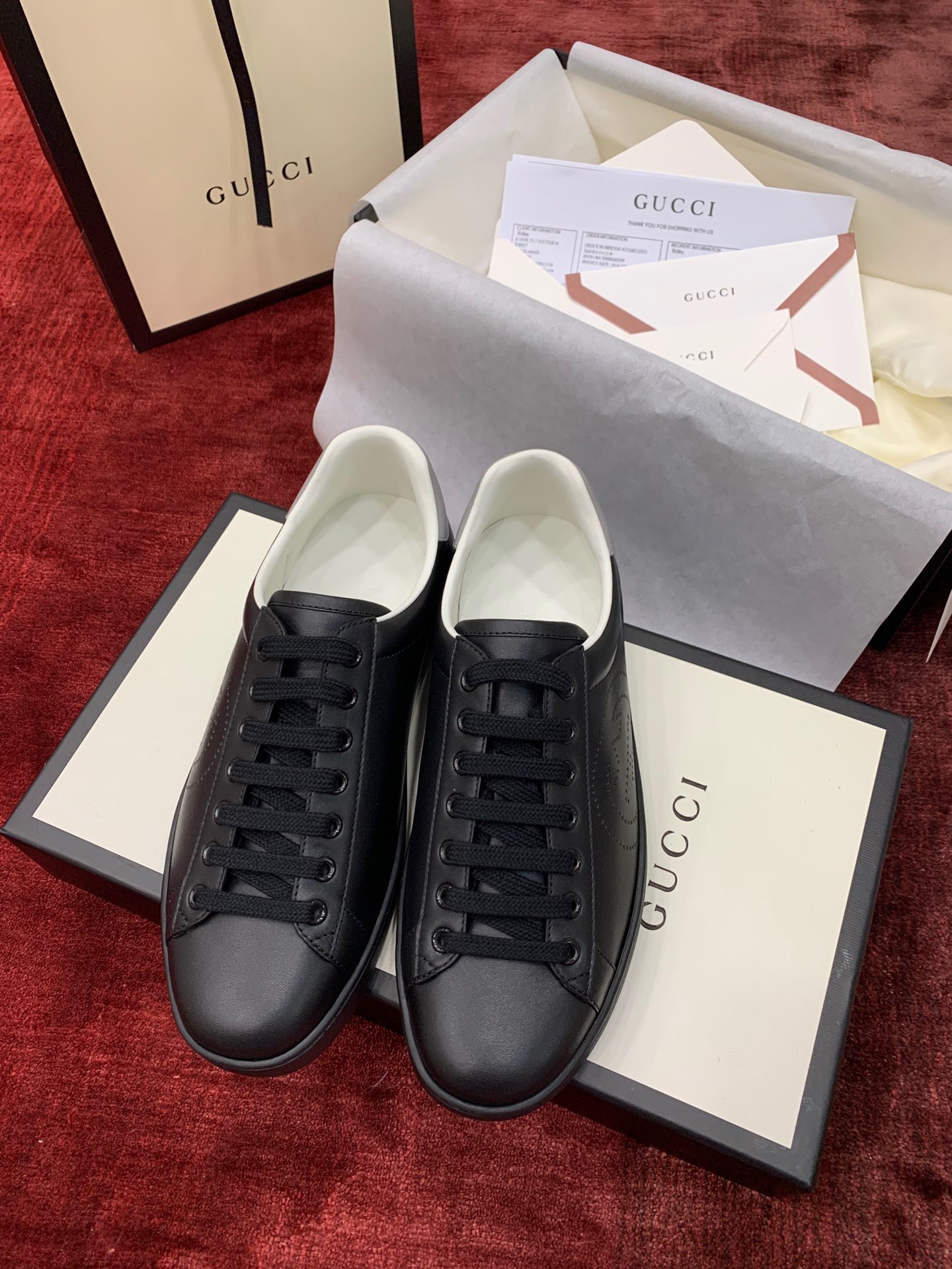 GIÀY GUCCI Leather Ace Sneakers Interlocking GG Black