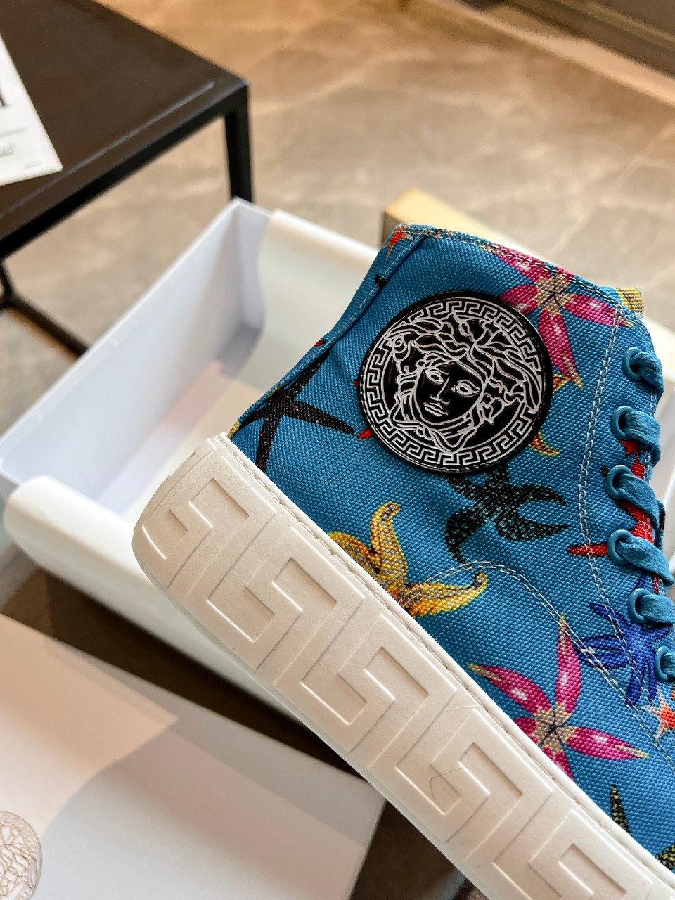 GIÀY VERSACE GRECA SNEAKERS HIGH TOP CANVAS OCEAN