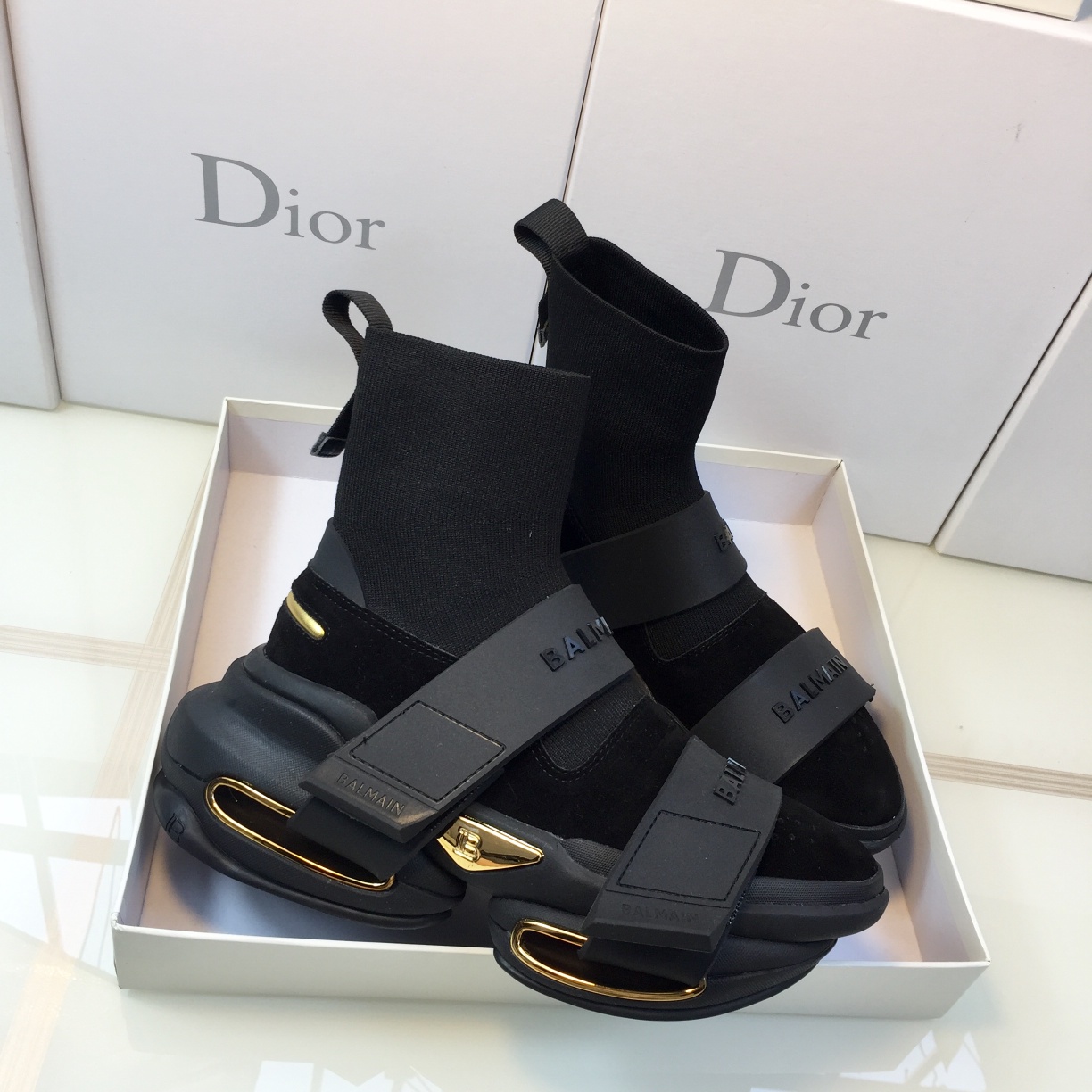 GIÀY BALMAIN BLACK GOLD HIGH TOP SNEAKERS