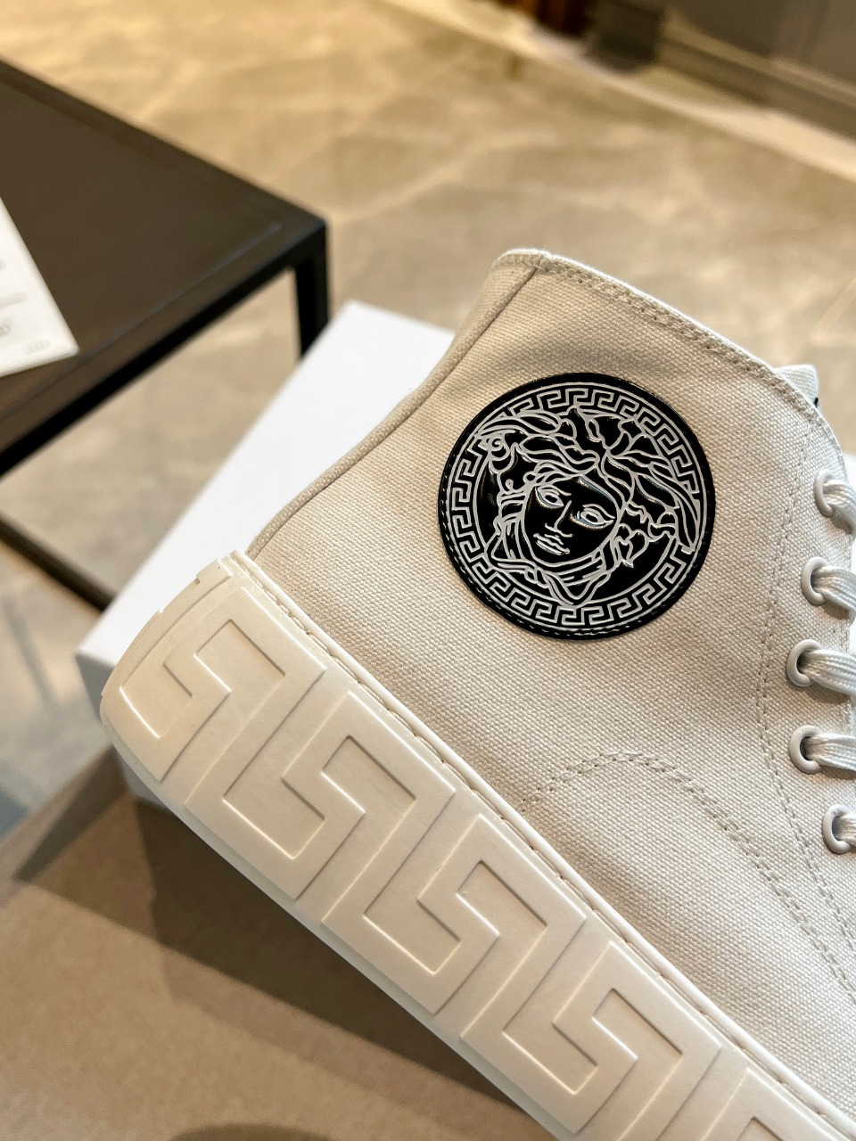 GIÀY VERSACE GRECA SNEAKERS HIGH TOP CANVAS WHITE