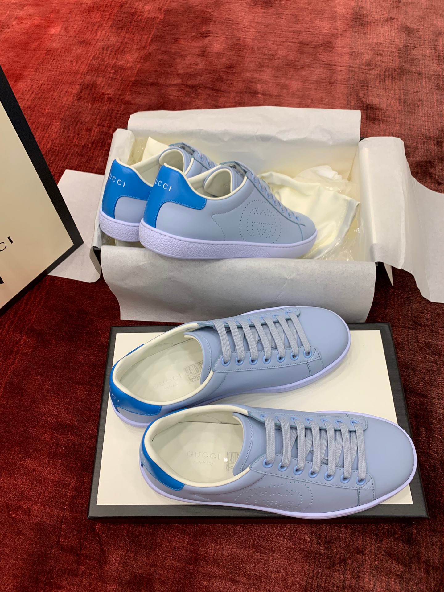 GIÀY GUCCI Leather Ace Sneakers Interlocking GG Blue