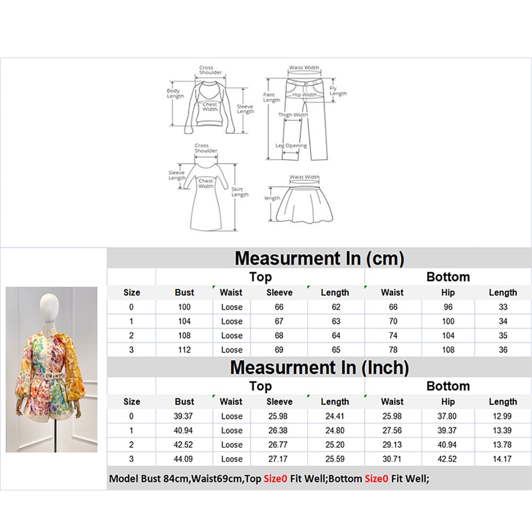 VÁY ZIMMERMANN Floral Printing Stand Collar Button Long Sleeve Blouse and Belt Shorts Woman Set High Classy