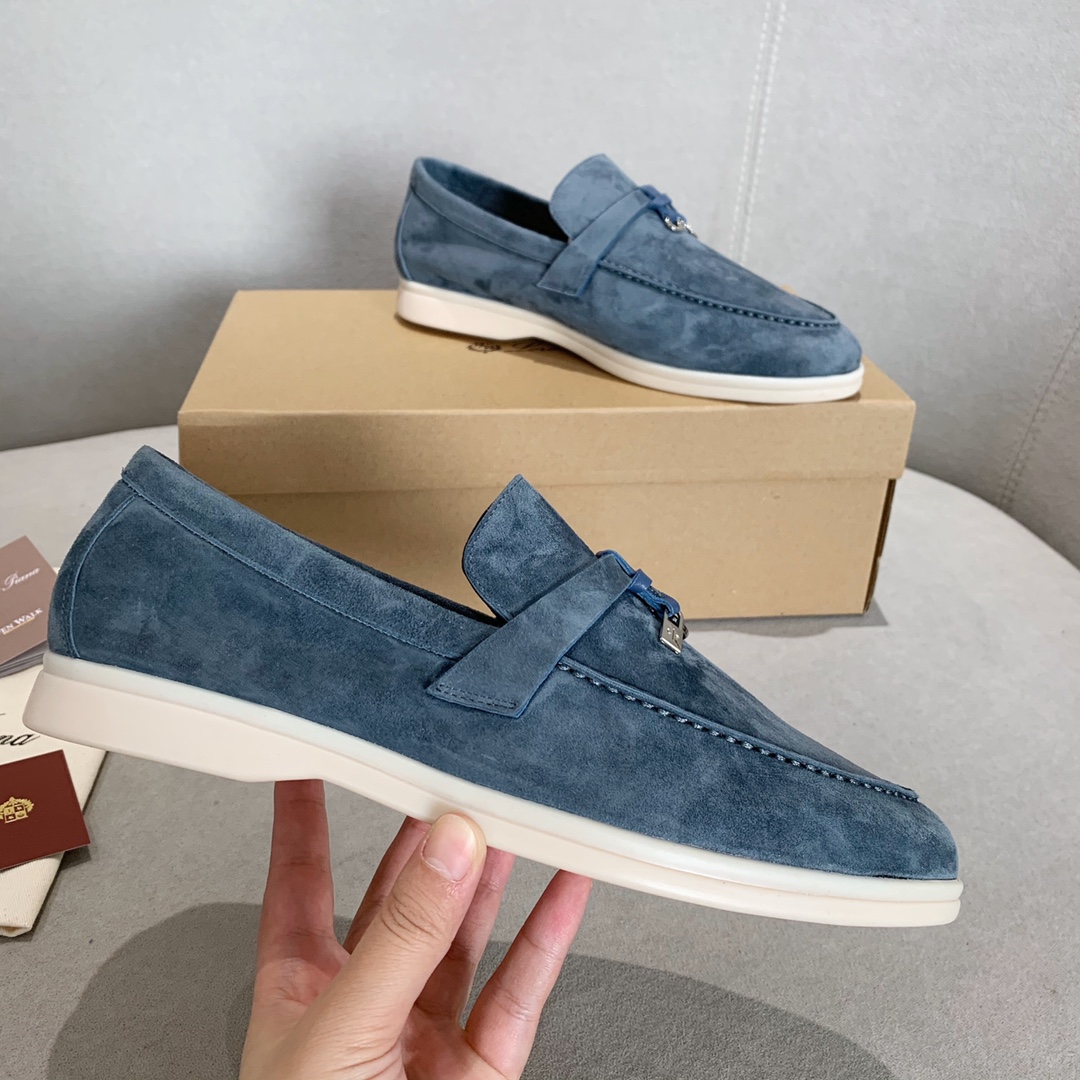 GIÀY LORO PIANA BLUE SHEEPSKIN SUEDE LOAFER DA CỪU