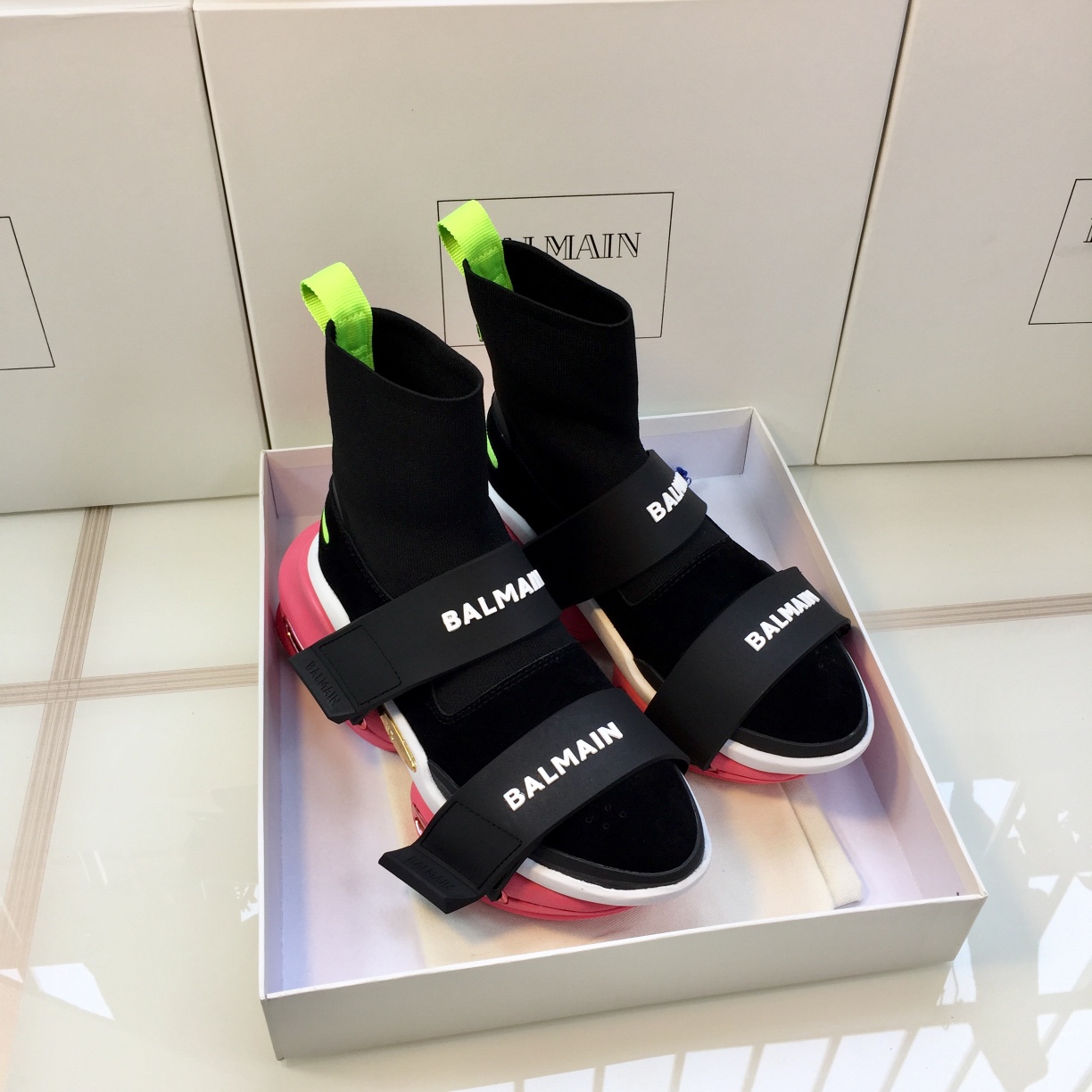 GIÀY BALMAIN BLACK PINK HIGH TOP SNEAKERS